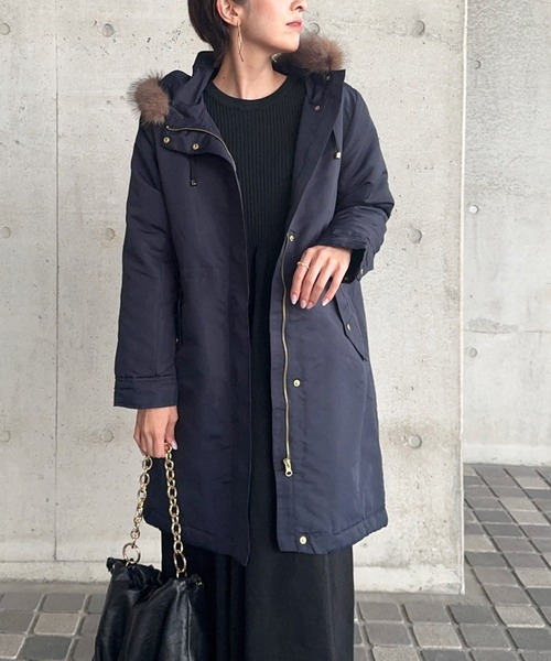 libelle more(リベル モア)の「【撥水加工付】裏ボアフードモッズコート(モッズコート・レディース・カーキ/ブラック/ネイビー/ベージュ・M/L)」の4枚目の写真