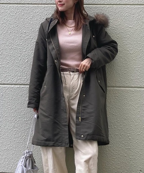 libelle more(リベル モア)の「【撥水加工付】裏ボアフードモッズコート(モッズコート・レディース・カーキ/ブラック/ネイビー/ベージュ・M/L)」の3枚目の写真