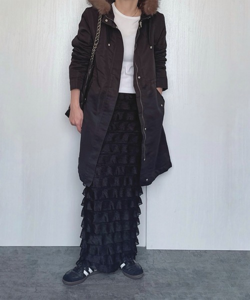 libelle more(リベル モア)の「【撥水加工付】裏ボアフードモッズコート(モッズコート・レディース・カーキ/ブラック/ネイビー/ベージュ・M/L)」の2枚目の写真