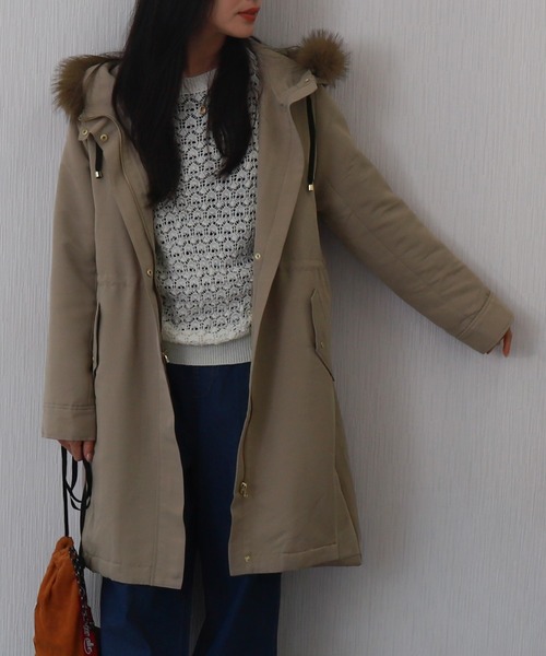 libelle more(リベル モア)の「【撥水加工付】裏ボアフードモッズコート(モッズコート・レディース・カーキ/ブラック/ネイビー/ベージュ・M/L)」の6枚目の写真