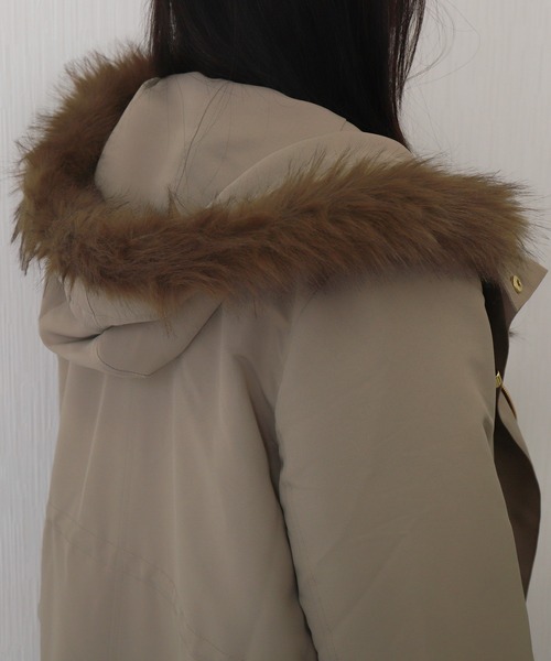 libelle more(リベル モア)の「【撥水加工付】裏ボアフードモッズコート(モッズコート・レディース・カーキ/ブラック/ネイビー/ベージュ・M/L)」の12枚目の写真