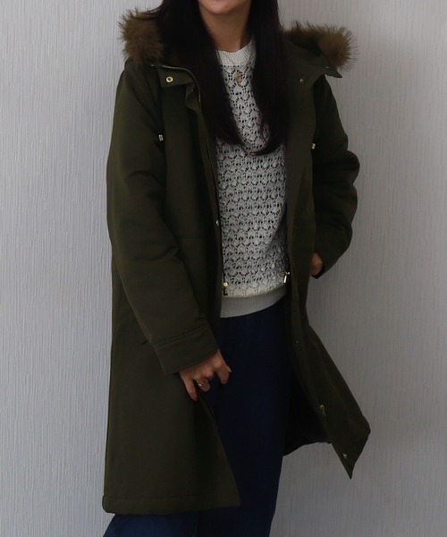 libelle more(リベル モア)の「【撥水加工付】裏ボアフードモッズコート(モッズコート・レディース・カーキ/ブラック/ネイビー/ベージュ・M/L)」の14枚目の写真