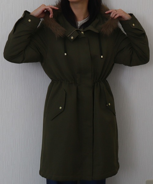 libelle more(リベル モア)の「【撥水加工付】裏ボアフードモッズコート(モッズコート・レディース・カーキ/ブラック/ネイビー/ベージュ・M/L)」の15枚目の写真