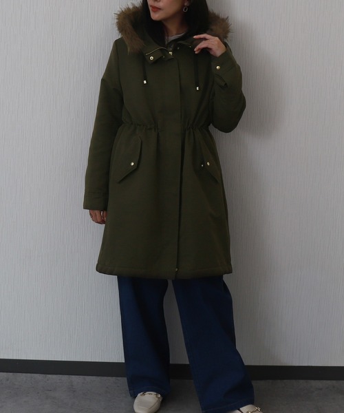 libelle more(リベル モア)の「【撥水加工付】裏ボアフードモッズコート(モッズコート・レディース・カーキ/ブラック/ネイビー/ベージュ・M/L)」の16枚目の写真