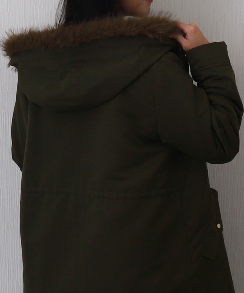 libelle more(リベル モア)の「【撥水加工付】裏ボアフードモッズコート(モッズコート・レディース・カーキ/ブラック/ネイビー/ベージュ・M/L)」の19枚目の写真