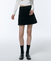 ウィメンズ コーデュロイ プリーツ ミニスカート [ブラック]