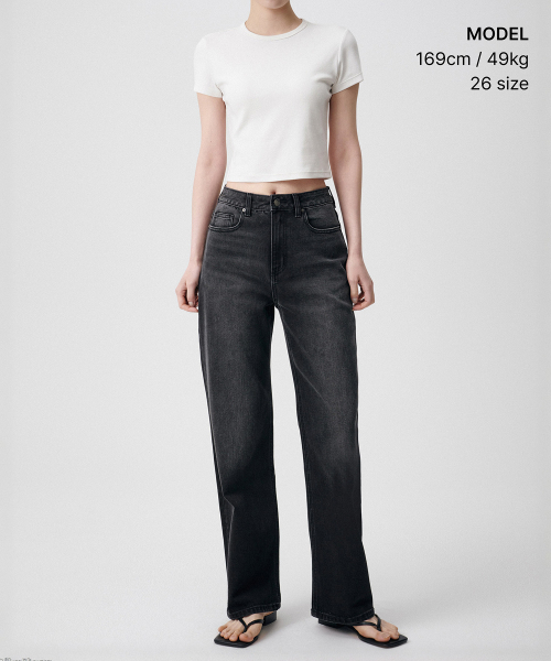 MUSINSA STANDARD WOMAN（ムシンサスタンダードウーマン）の「[クールタンダード] ウィメンズ ストレート デニムパンツ [ウォッシュドブラック]（デニムパンツ・レディース・その他・26/27/28/29/30/24/25）」の2枚目の写真
