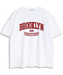 オーバーサイズクルーネックブルックリン半袖Tシャツホワイトレッド