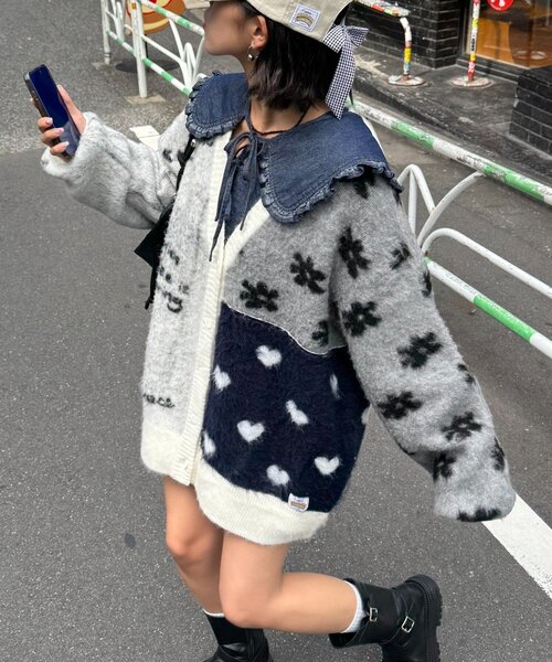 HELLO.SANFRANCISCO(ハローサンフランシスコ)の「★【HELLO.SANFRANCISCO/ハローサンフランシスコ】ジャガードッドッキングハート釦カーデ(カーディガン/ボレロ・レディース・ピンク/パープル/オフホワイト・ONE SIZE)」の6枚目の写真