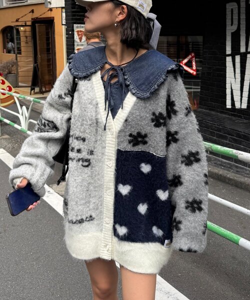 HELLO.SANFRANCISCO(ハローサンフランシスコ)の「★【HELLO.SANFRANCISCO/ハローサンフランシスコ】ジャガードッドッキングハート釦カーデ(カーディガン/ボレロ・レディース・ピンク/パープル/オフホワイト・ONE SIZE)」の7枚目の写真