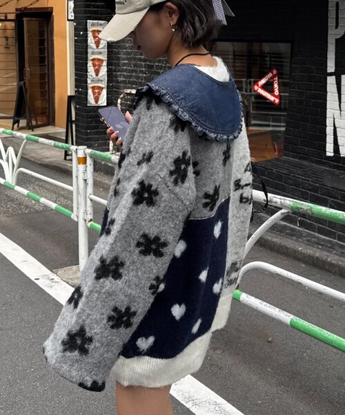 HELLO.SANFRANCISCO(ハローサンフランシスコ)の「★【HELLO.SANFRANCISCO/ハローサンフランシスコ】ジャガードッドッキングハート釦カーデ(カーディガン/ボレロ・レディース・ピンク/パープル/オフホワイト・ONE SIZE)」の8枚目の写真