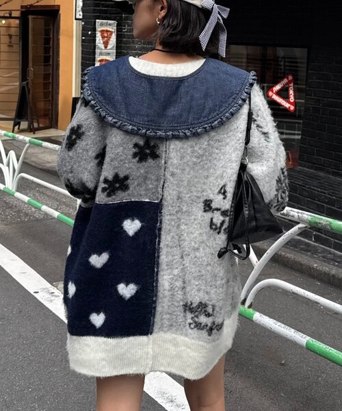 HELLO.SANFRANCISCO(ハローサンフランシスコ)の「★【HELLO.SANFRANCISCO/ハローサンフランシスコ】ジャガードッドッキングハート釦カーデ(カーディガン/ボレロ・レディース・ピンク/パープル/オフホワイト・ONE SIZE)」の9枚目の写真