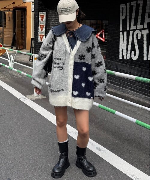 HELLO.SANFRANCISCO(ハローサンフランシスコ)の「★【HELLO.SANFRANCISCO/ハローサンフランシスコ】ジャガードッドッキングハート釦カーデ(カーディガン/ボレロ・レディース・ピンク/パープル/オフホワイト・ONE SIZE)」の12枚目の写真