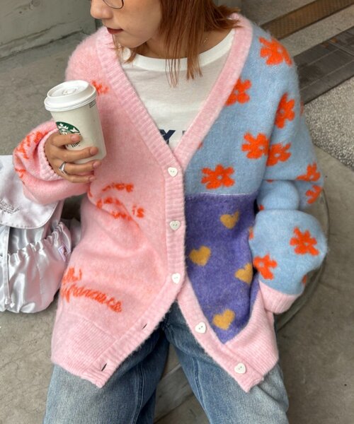 HELLO.SANFRANCISCO(ハローサンフランシスコ)の「★【HELLO.SANFRANCISCO/ハローサンフランシスコ】ジャガードッドッキングハート釦カーデ(カーディガン/ボレロ・レディース・ピンク/パープル/オフホワイト・ONE SIZE)」の15枚目の写真