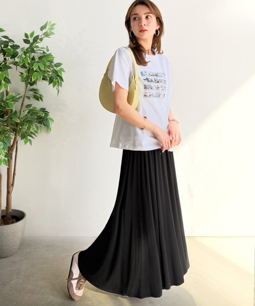 classicalelf（クラシカルエルフ）の「【マルチストレッチ素材・S-XLサイズ展開】動くたびに揺れる、とろみ質感。 ストレッチギャザーロングスカート（スカート・レディース・ブラック/ブラウン・MEDIUM/LARGE/X-LARGE/SMALL）」の5枚目の写真
