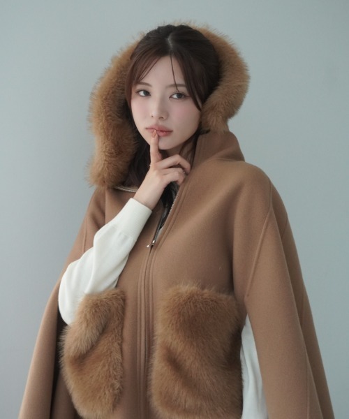 セール】ファーポケットスカラップマントコート（その他アウター