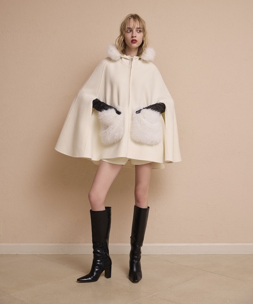 ファーポケットスカラップマントコート（その他アウター）｜EIMY