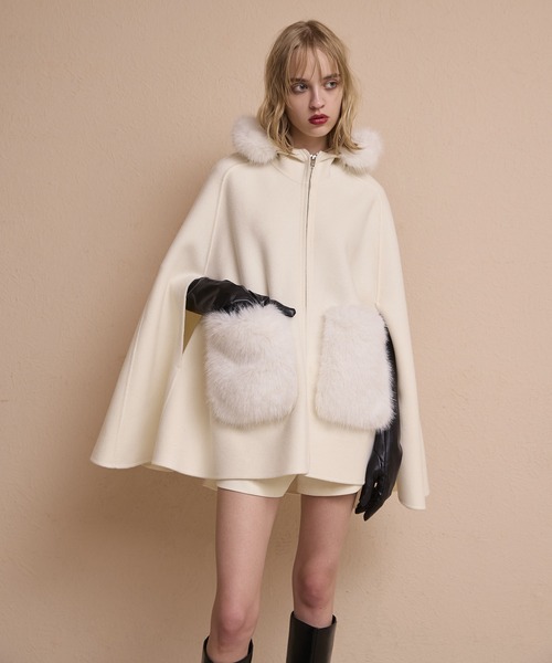 eimy ファーポケットスカラップマントコート セール】ファーポケットスカラップマントコート（その他アウター