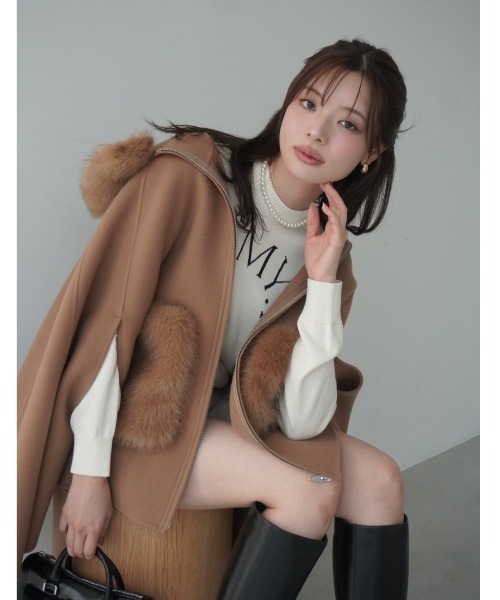 セール】ファーポケットスカラップマントコート（その他アウター