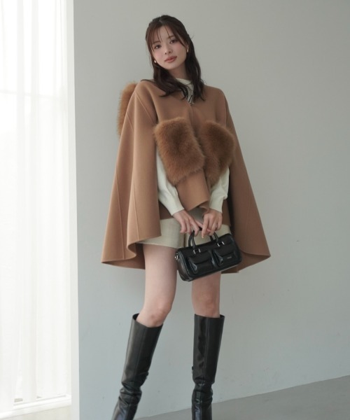 セール】ファーポケットスカラップマントコート（その他アウター