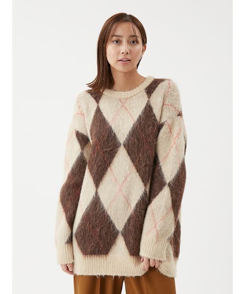 アルパカ混アーガイルミニニットワンピース（ワンピース）｜Mila Owen