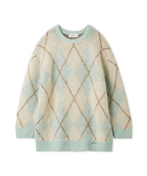 美品✨ ESTNATION ウール ニットワンピース アルパカ混 定価5.2万円 セール】アルパカ混アーガイルミニニットワンピース（ワンピース