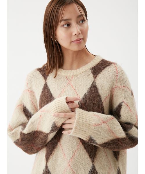 セール】アルパカ混アーガイルミニニットワンピース（ワンピース