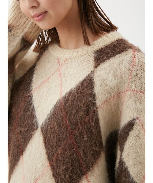 アルパカ混アーガイルミニニットワンピース（ワンピース）｜Mila Owen