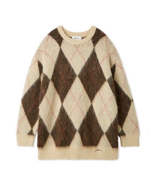 アルパカ混アーガイルミニニットワンピース（ワンピース）｜Mila Owen