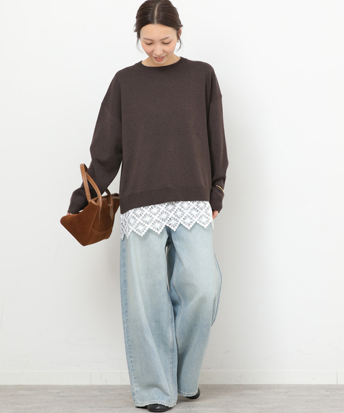 JOURNAL STANDARD relume(ジャーナルスタンダード レリューム)の「フルニードルレースヘムプルオーバー(ニット/セーター・レディース・ブラウン/チャコールグレー・FREE)」の6枚目の写真