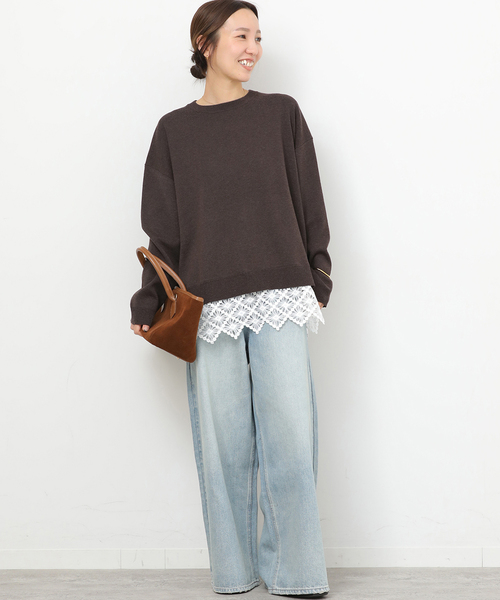 JOURNAL STANDARD relume(ジャーナルスタンダード レリューム)の「フルニードルレースヘムプルオーバー(ニット/セーター・レディース・ブラウン/チャコールグレー・FREE)」の7枚目の写真