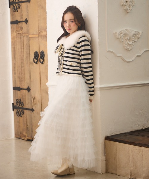 Seemi. byNICECLAUP（ シーミーバイナイスクラップ）の「【Seemi.】チュールロングスカート（スカート・レディース・ベージュ/オフホワイト・FREE）」の2枚目の写真