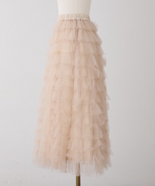 Seemi. byNICECLAUP（ シーミーバイナイスクラップ）の「【Seemi.】チュールロングスカート（スカート・レディース・ベージュ/オフホワイト・FREE）」の6枚目の写真