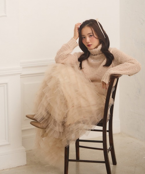 Seemi. byNICECLAUP（ シーミーバイナイスクラップ）の「【Seemi.】チュールロングスカート（スカート・レディース・ベージュ/オフホワイト・FREE）」の8枚目の写真