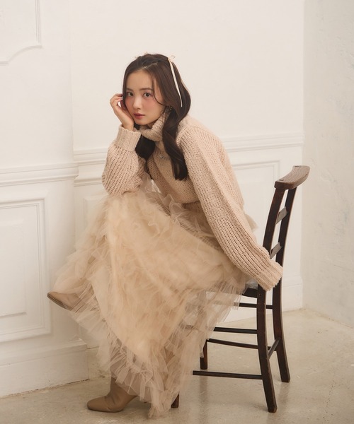 Seemi. byNICECLAUP（ シーミーバイナイスクラップ）の「【Seemi.】チュールロングスカート（スカート・レディース・ベージュ/オフホワイト・FREE）」の14枚目の写真