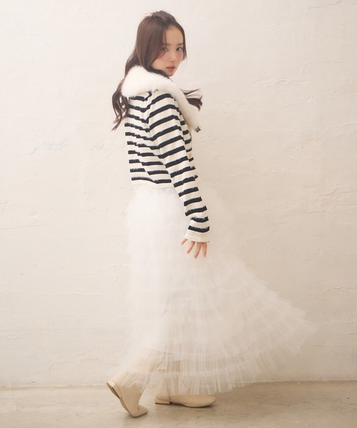 Seemi. byNICECLAUP（ シーミーバイナイスクラップ）の「【Seemi.】チュールロングスカート（スカート・レディース・ベージュ/オフホワイト・FREE）」の11枚目の写真
