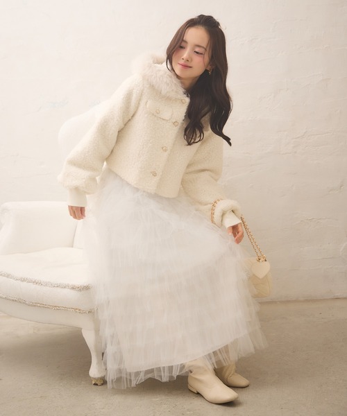 Seemi. byNICECLAUP（ シーミーバイナイスクラップ）の「【Seemi.】チュールロングスカート（スカート・レディース・ベージュ/オフホワイト・FREE）」の22枚目の写真