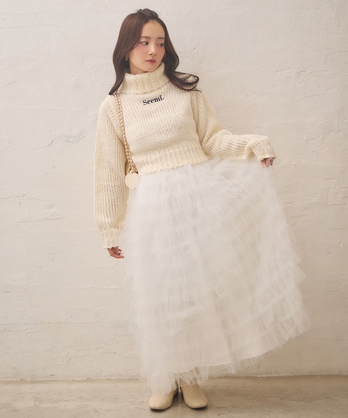 Seemi. byNICECLAUP（ シーミーバイナイスクラップ）の「【Seemi.】チュールロングスカート（スカート・レディース・ベージュ/オフホワイト・FREE）」の21枚目の写真
