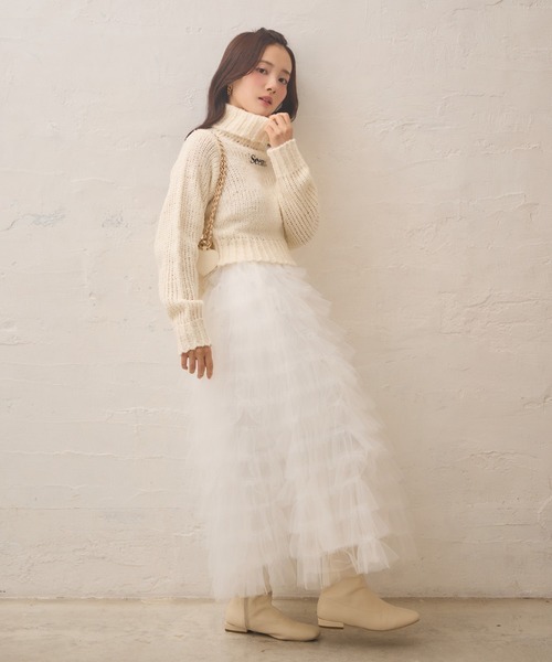 Seemi. byNICECLAUP（ シーミーバイナイスクラップ）の「【Seemi.】チュールロングスカート（スカート・レディース・ベージュ/オフホワイト・FREE）」の18枚目の写真