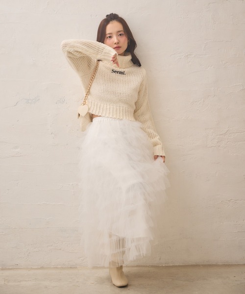 Seemi. byNICECLAUP（ シーミーバイナイスクラップ）の「【Seemi.】チュールロングスカート（スカート・レディース・ベージュ/オフホワイト・FREE）」の17枚目の写真