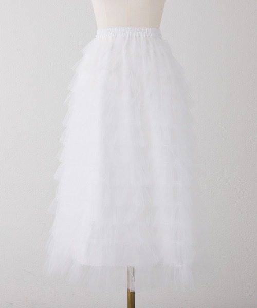Seemi. byNICECLAUP（ シーミーバイナイスクラップ）の「【Seemi.】チュールロングスカート（スカート・レディース・ベージュ/オフホワイト・FREE）」の16枚目の写真
