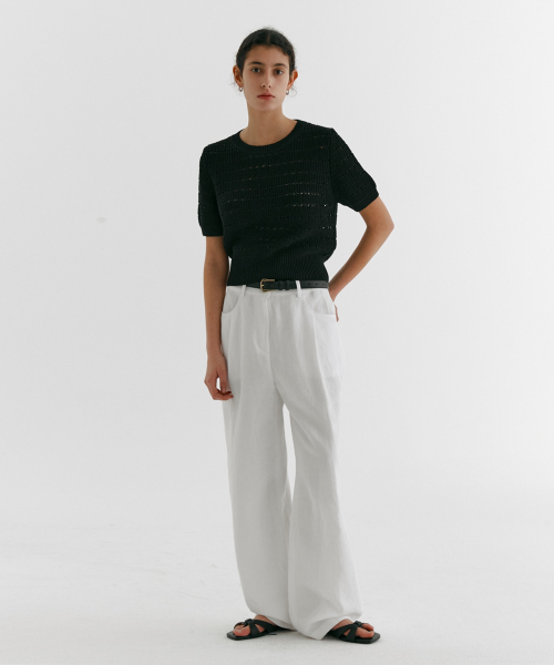 STRAIGHT LINEN TUCK PANTS_WHITE