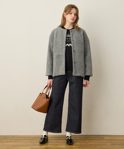 LE SOUK HOLIDAY(ルスークホリデー)の「ブークレノーカラーショートコート(その他アウター・レディース・ライトグレー/ブラック・M/L)」の17枚目の写真