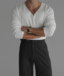 BOWLOW PRODUCT（バウロープロダクト）の「Fine Ribbed V Neck Long Sleeve Knit Tee [Ivory]（Tシャツ/カットソー）」