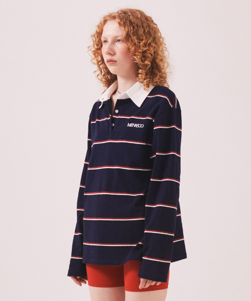 MENASOO(ミナス)の「MNS Striped Cotton Collar T Shirt_Navy(ポロシャツ・レディース・ネイビー・F)」の2枚目の写真