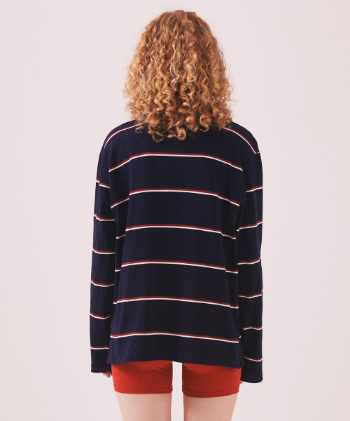 MENASOO(ミナス)の「MNS Striped Cotton Collar T Shirt_Navy(ポロシャツ・レディース・ネイビー・F)」の3枚目の写真
