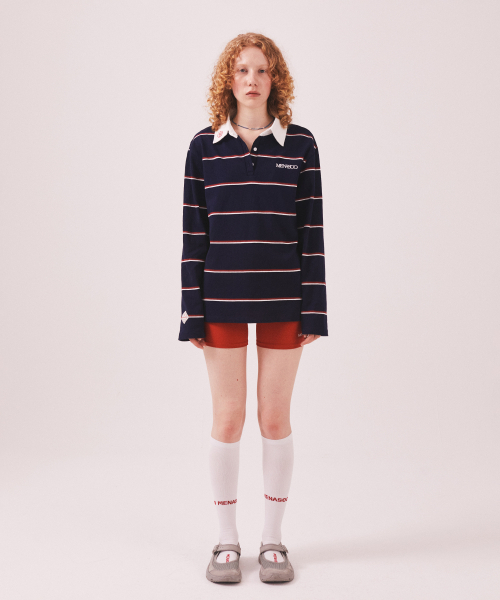 MENASOO(ミナス)の「MNS Striped Cotton Collar T Shirt_Navy(ポロシャツ・レディース・ネイビー・F)」の4枚目の写真