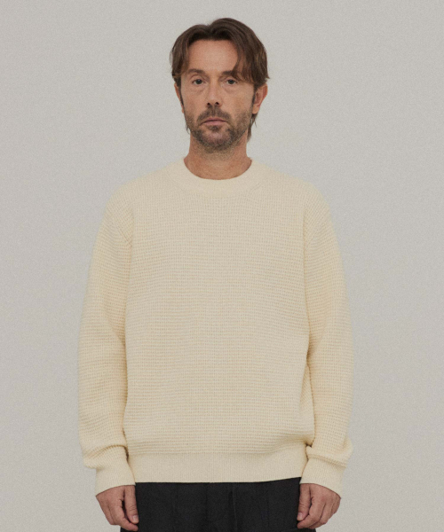WMC(ダブリューエムシー)の「ワッフルクルーネックニット_IVORY(ニット/セーター・メンズ・アイボリー・MEDIUM/LARGE/X-LARGE)」の3枚目の写真