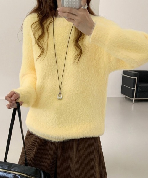 ReRe(リリ)の「ふわふわ素材ニットトップス(ニット/セーター・レディース・ダークベージュ/ライトイエロー/ロイヤルブルー/ミント/ダークパープル/ダークグレー/ライトグリーン/オレンジ/ピンク/オフホワイト/ブラウン/ブラック・FREE)」の10枚目の写真
