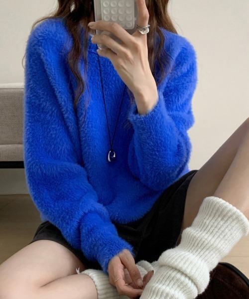 ReRe(リリ)の「ふわふわ素材ニットトップス(ニット/セーター・レディース・ダークベージュ/ライトイエロー/ロイヤルブルー/ミント/ダークパープル/ダークグレー/ライトグリーン/オレンジ/ピンク/オフホワイト/ブラウン/ブラック・FREE)」の9枚目の写真